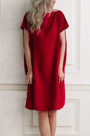 Casual Cocoon Round Neck  short-sleeved solid Color Dress