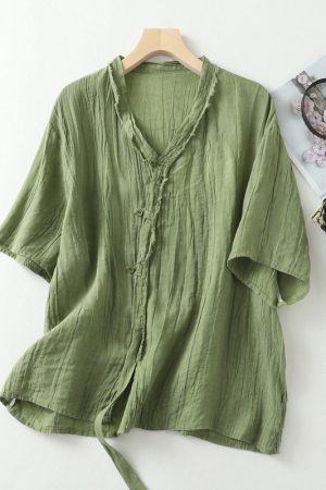 4 Colors Irregular Wrinkle Cotton Linen Shirt