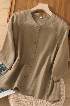 Summer thin raglan all-match cotton and linen shirt