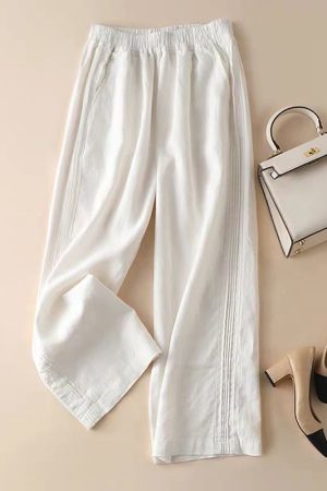 Summer thin cotton linen wide-leg pants
