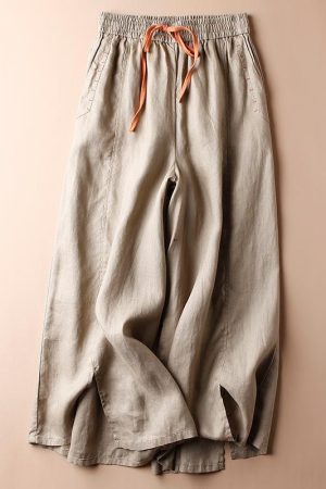 Summer thin cotton linen cropped trousers