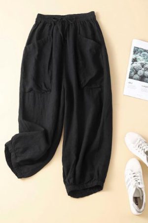 Women's Simple Big Pockets Wide -leg Linen Trousers