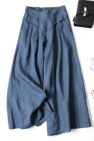 Cotton linen loose semi-elastic cropped pants