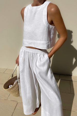 Chic Solid Color Sleeveless 2pieces Set
