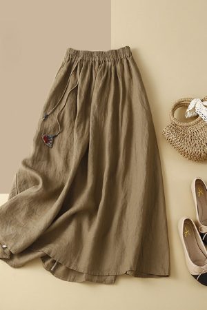 Literary lazy design sense of cotton and linen skirt