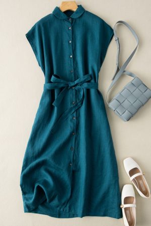 Summer cotton linen thin loose dress