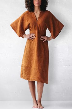 Elegant Ink Blue Linen Dress