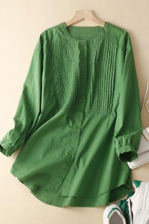 Vintage Chest Stand Collar Loose Shirt