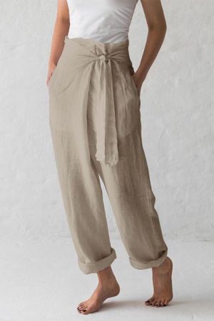 Solid Color High-waist Pleated Casual Pants