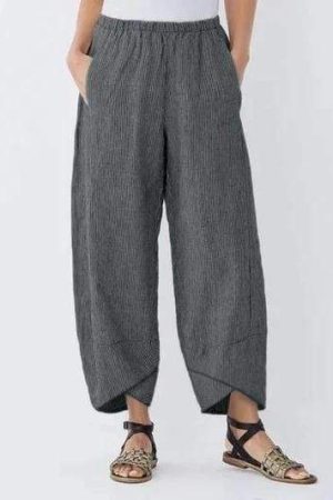 Striped Casual Capri Pants With Pocketed