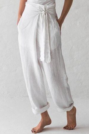 Casual solid color high waist belted pants