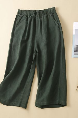Simple cotton and linen cropped casual pants