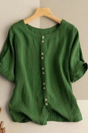 Short-sleeved button-up linen shirt