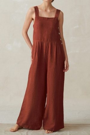 Wide-Leg Cotton and Linen Pocket Jumpsuit