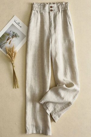Women's Simple Elegant Buttons Cotton Trousers