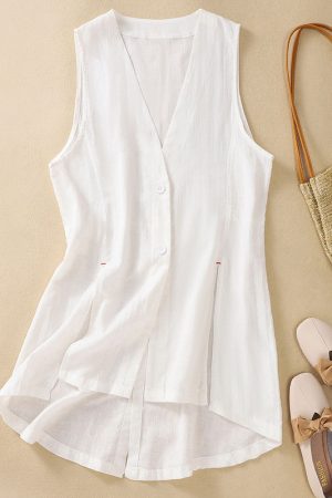 Cotton linen personalized slit vest