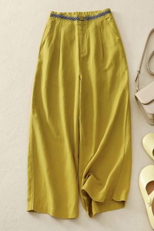 Falling cotton and linen versatile casual straight pants