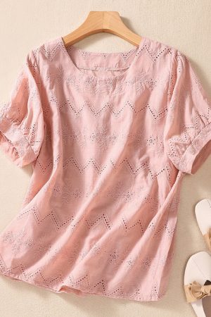 Women's Elegant Embroidery Hollow T-Shirt