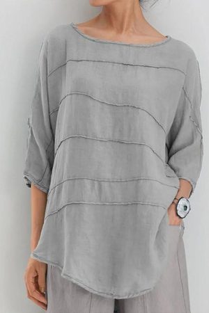Women's Striped Shirt Bat Sleeve Casual  Top