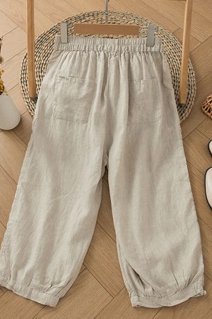 Cotton and linen stitching hollow bloomers