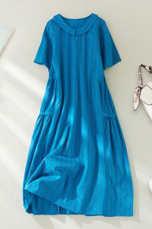 Summer POLO collar cotton linen dress