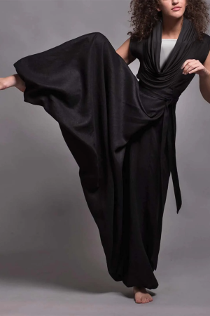 Casual Neck  Plicated  Loose Wrap Jumpsuit