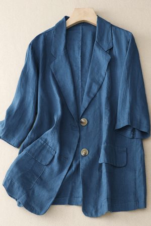All-match casual button-down cotton linen jacket