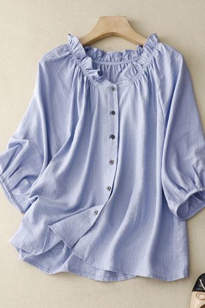 Ruffle Collar Shirt with Wood Ear Trim