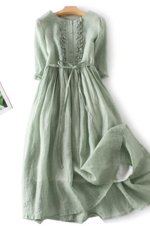 Vintage Cotton Double Layer Tie Resort Dress