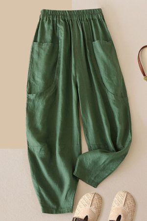 Cotton and linen loose thin ninth pants