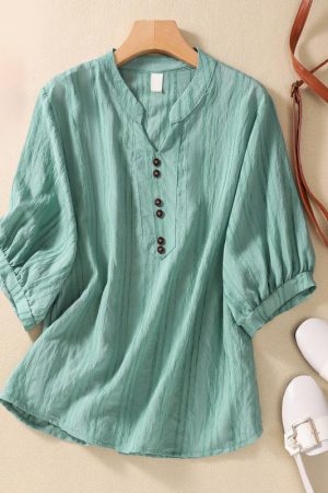 Casual all-match cotton linen jacquard shirt