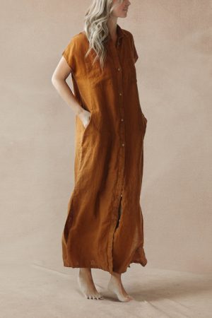 Minimalism Sleeveless Linen Shirt Dress
