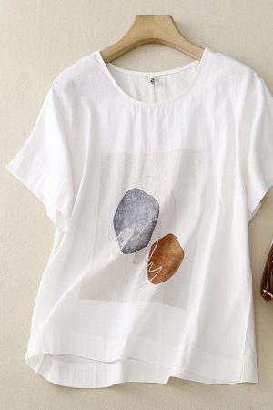 Summer cotton and linen printed short sleeves