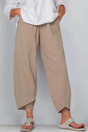 Women's loose cotton elastic waist wide-leg pants