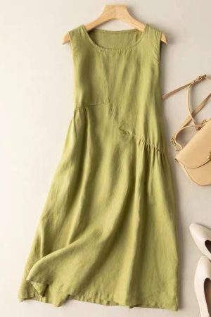 Literary cotton linen loose sleeveless vest dress