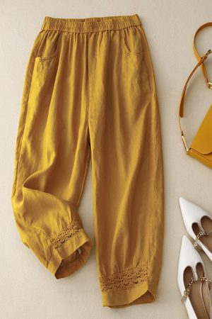 Retro cotton and linen lace patchwork harem pants