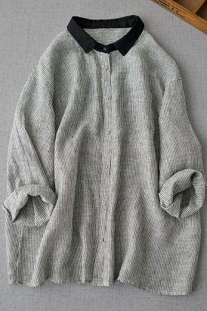 Cotton and linen striped loose shirt