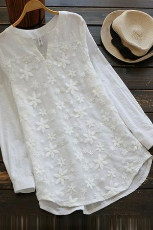 Lace embroidery long-sleeved shirt