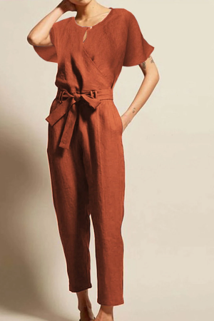 Short sleeves Belted Jumpsuit