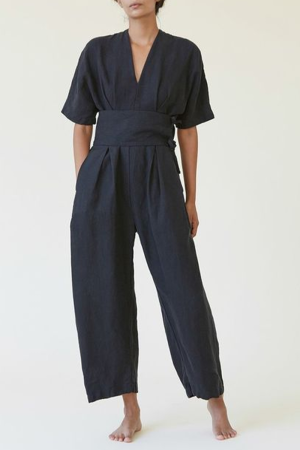 Vintage Belted Linen Jumpsuit