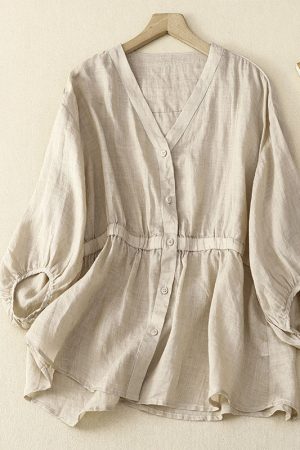 Women's Simple Loose V -neck Half -sleeved Shirt