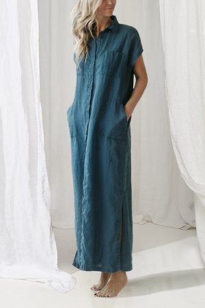 Minimalism Sleeveless Linen Shirt Dress