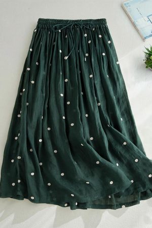 Polka-dot cotton and linen double-layer skirt