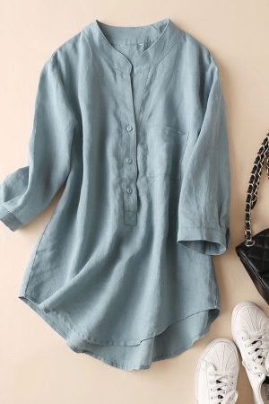 Spring summer plus size cotton linen shirt