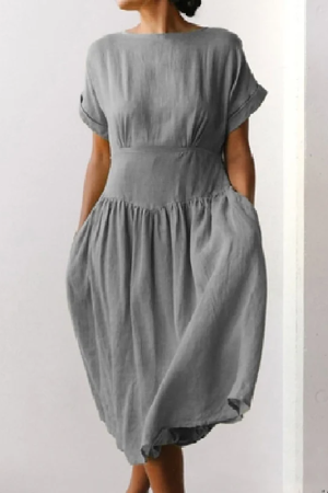 2023 New Linen Grass Green Midi Dress