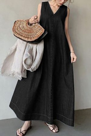 A-Line Oversized V-neck Sleeveless Dress