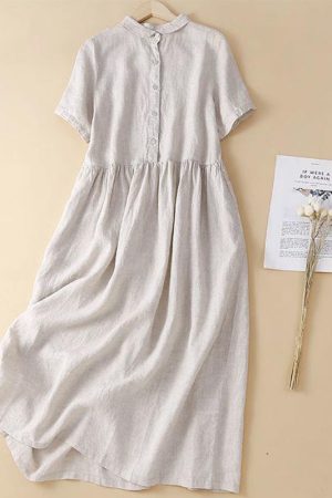 Cotton and linen casual shirt dress