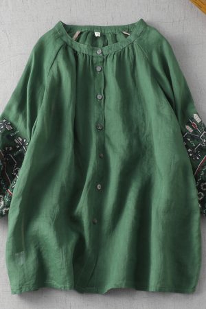 Retro Loose Round Neck Balloon Sleeve Top
