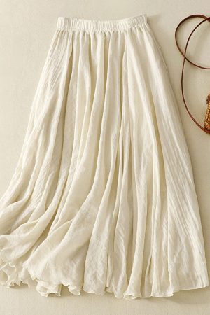 Artistic pleated cotton and linen twill skirt