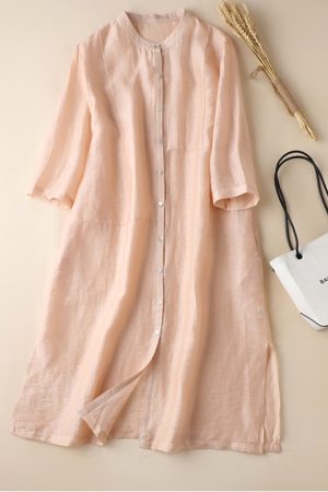 Simple Chic Half -sleeved Linen Long Coat